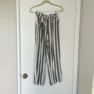 Linen blend gray and white striped pants.